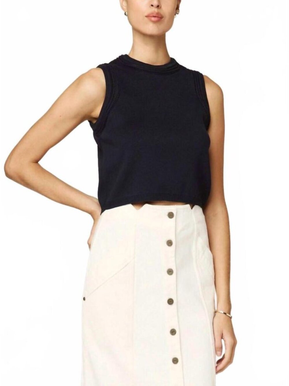Cleobella Jade Open Stitch Cropped Sweater Tank Midnight Blue - Size Large